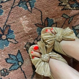 Loeffler Randall Gold Penny Knot Mules